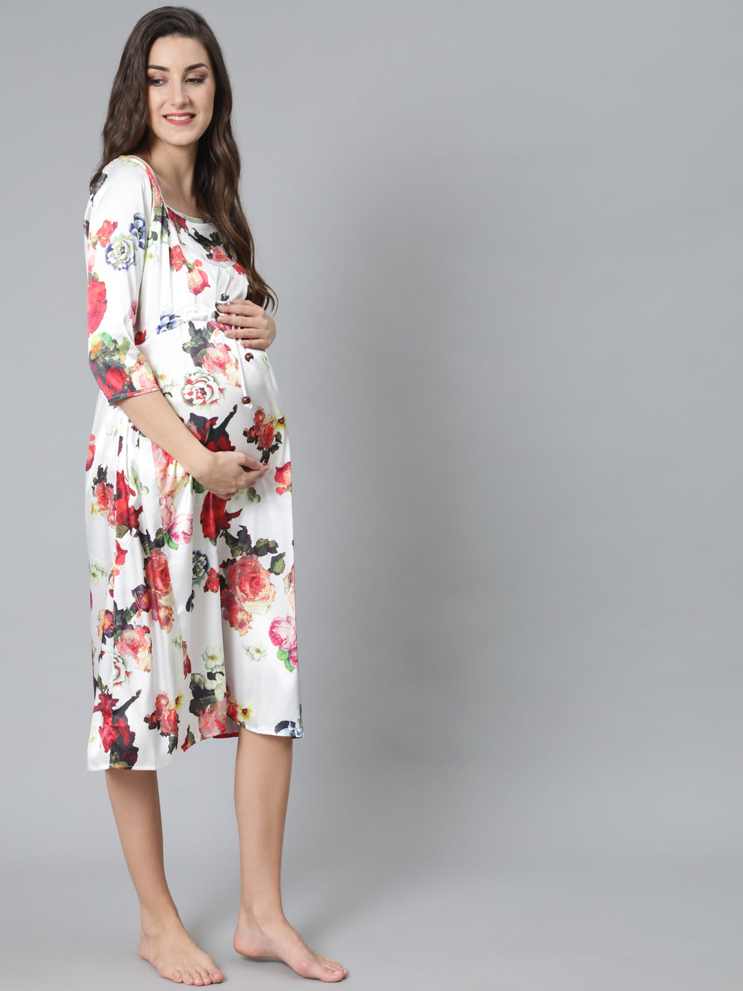 Women's White Floral Print Night Dress