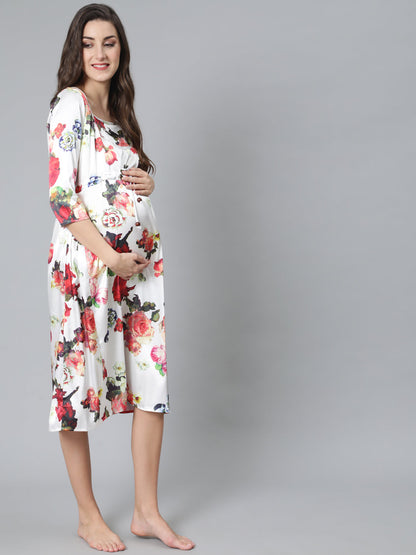 Women's White Floral Print Night Dress