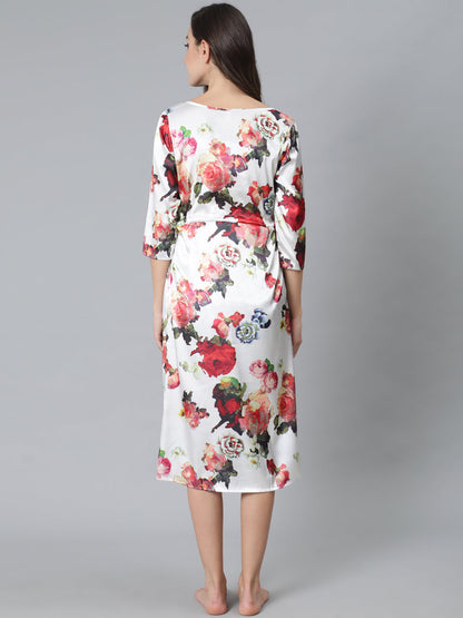 Women's White Floral Print Night Dress