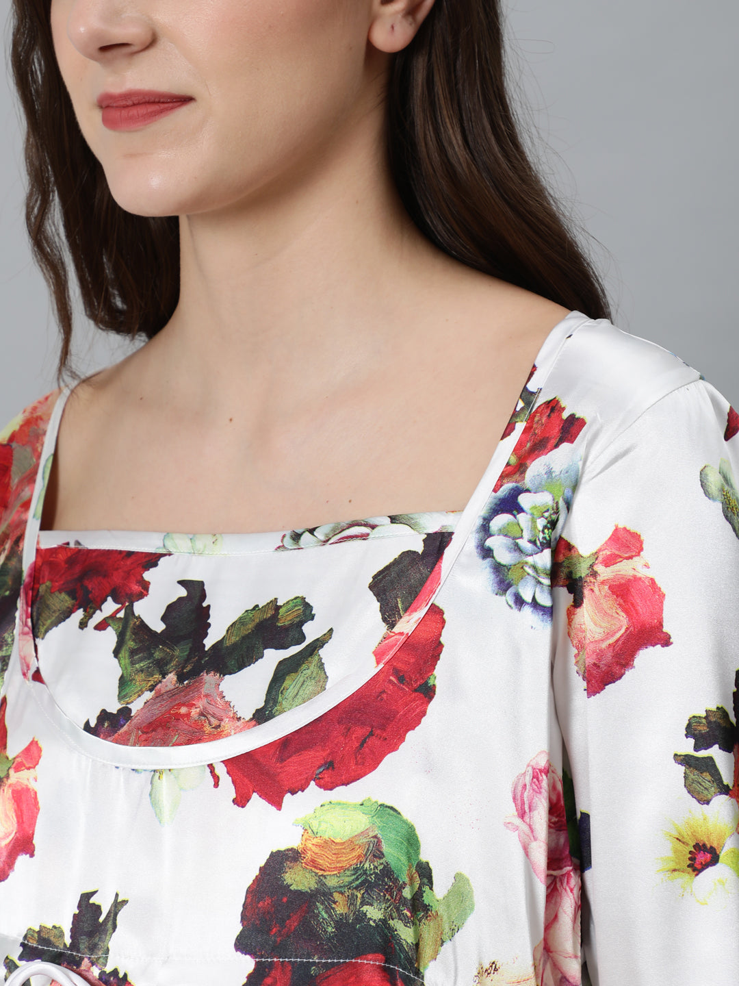 Women's White Floral Print Night Dress