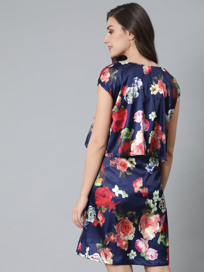 Women's Blue Floral Print Maternity Shift Dress