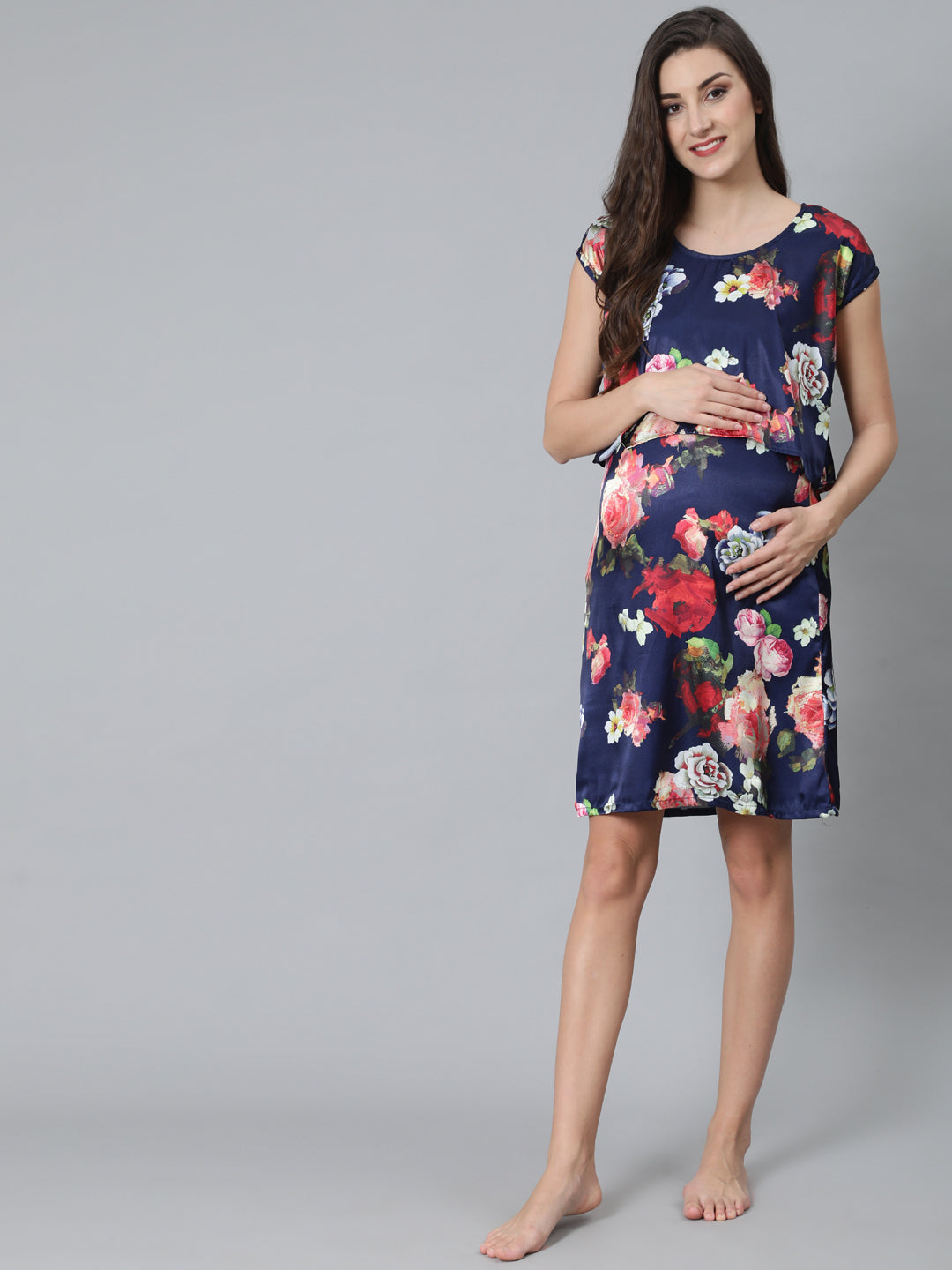 Women's Blue Floral Print Maternity Shift Dress