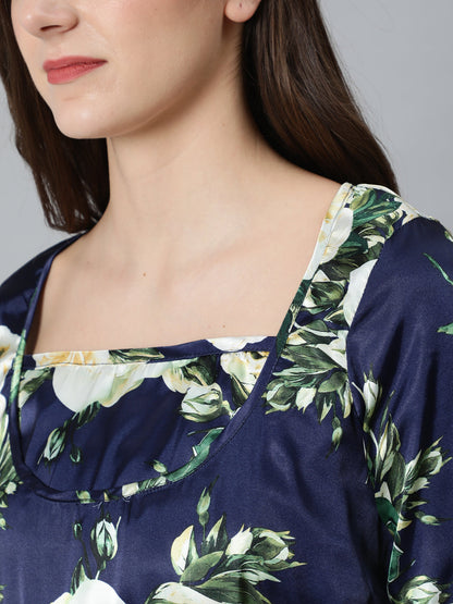 Women's Navy Blue Floral Print Maternity Dress