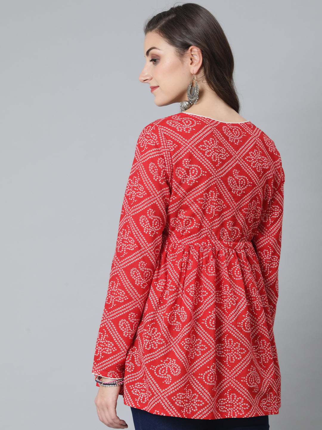 Women's Red Bandhani Print Maternity Tunic