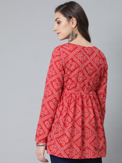 Women's Red Bandhani Print Maternity Tunic
