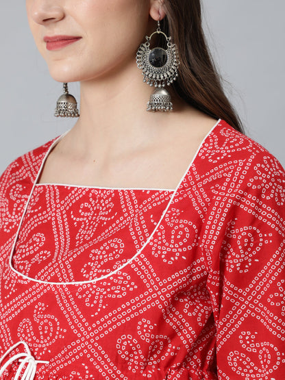 Women's Red Bandhani Print Maternity Tunic