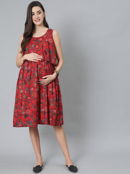 Women's Red Floral Print Dress