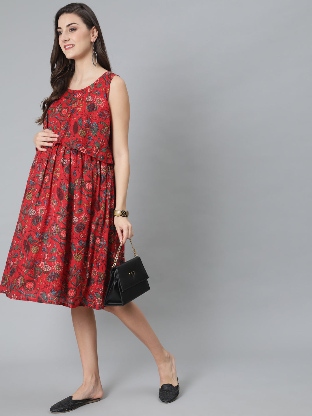 Women's Red Floral Print Dress