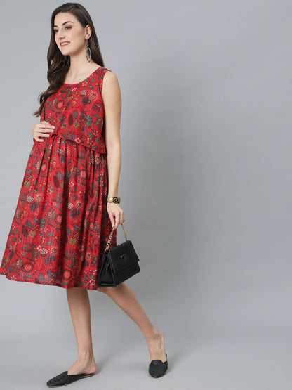 Women's Red Floral Print Dress