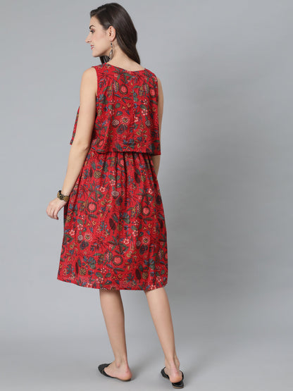 Women's Red Floral Print Dress