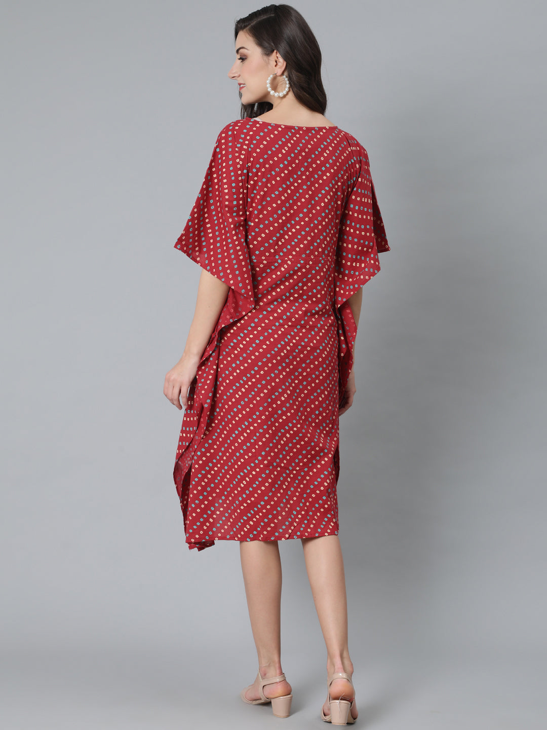 Women's Maroon Bandhani Print Maternity Kaftan Dress