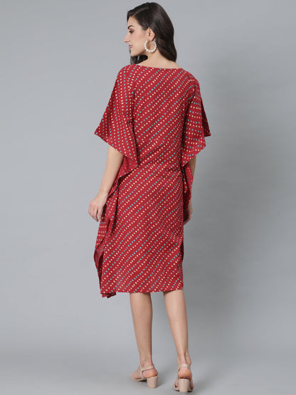 Women's Maroon Bandhani Print Maternity Kaftan Dress