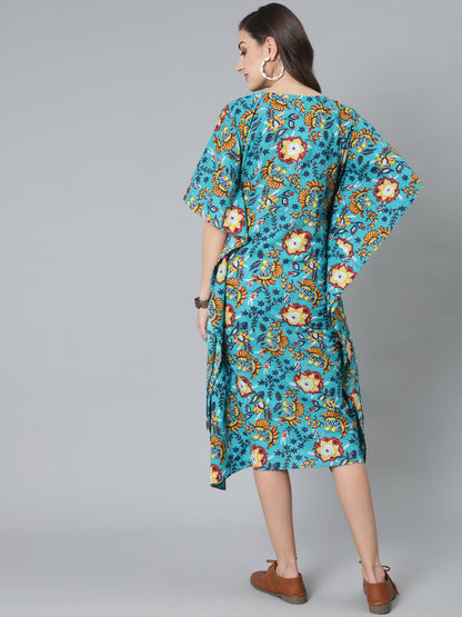Women's Green Floral Print Kaftan Dress