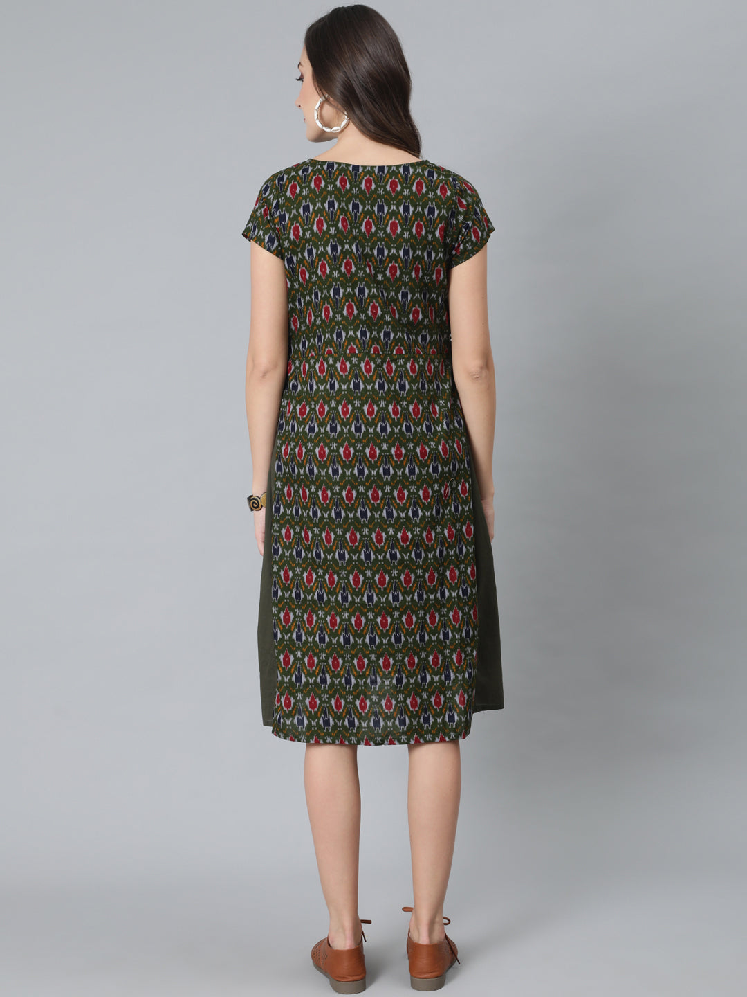 Women's Olive Patola Print Maternity A-Line Dress