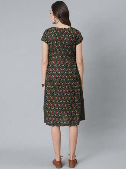 Women's Olive Patola Print Maternity A-Line Dress