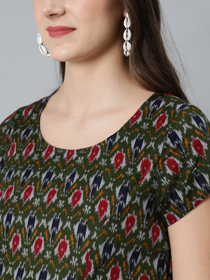 Women's Olive Patola Print Maternity A-Line Dress