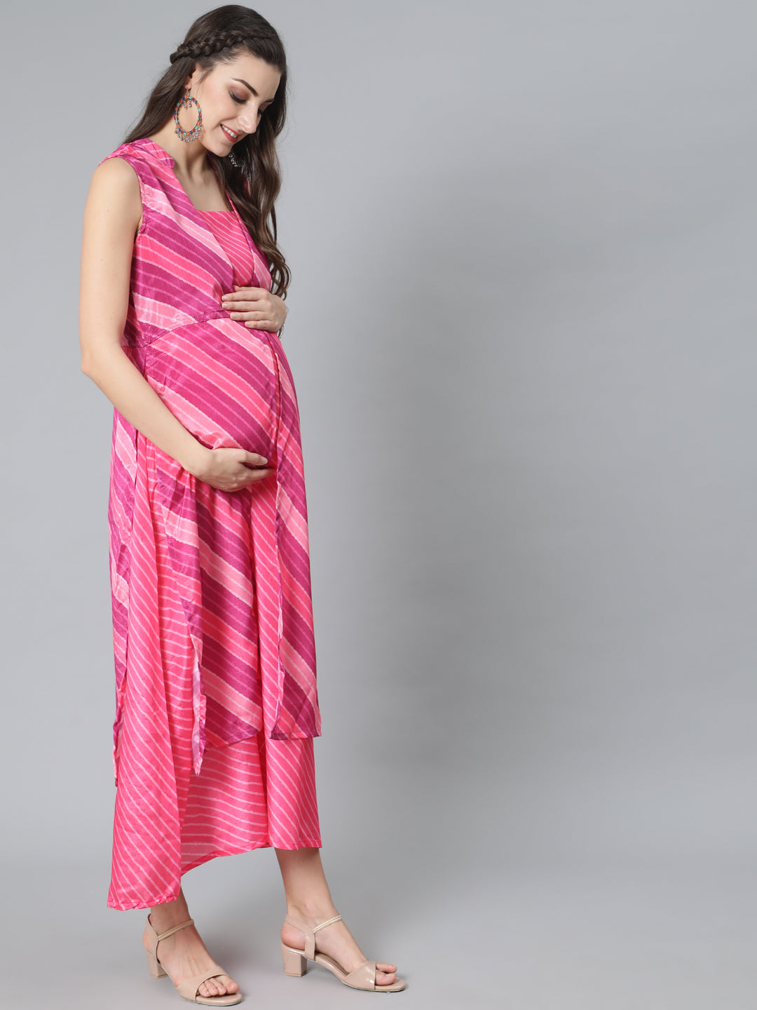 Women's Pink Leheriya Print Maxi Dress