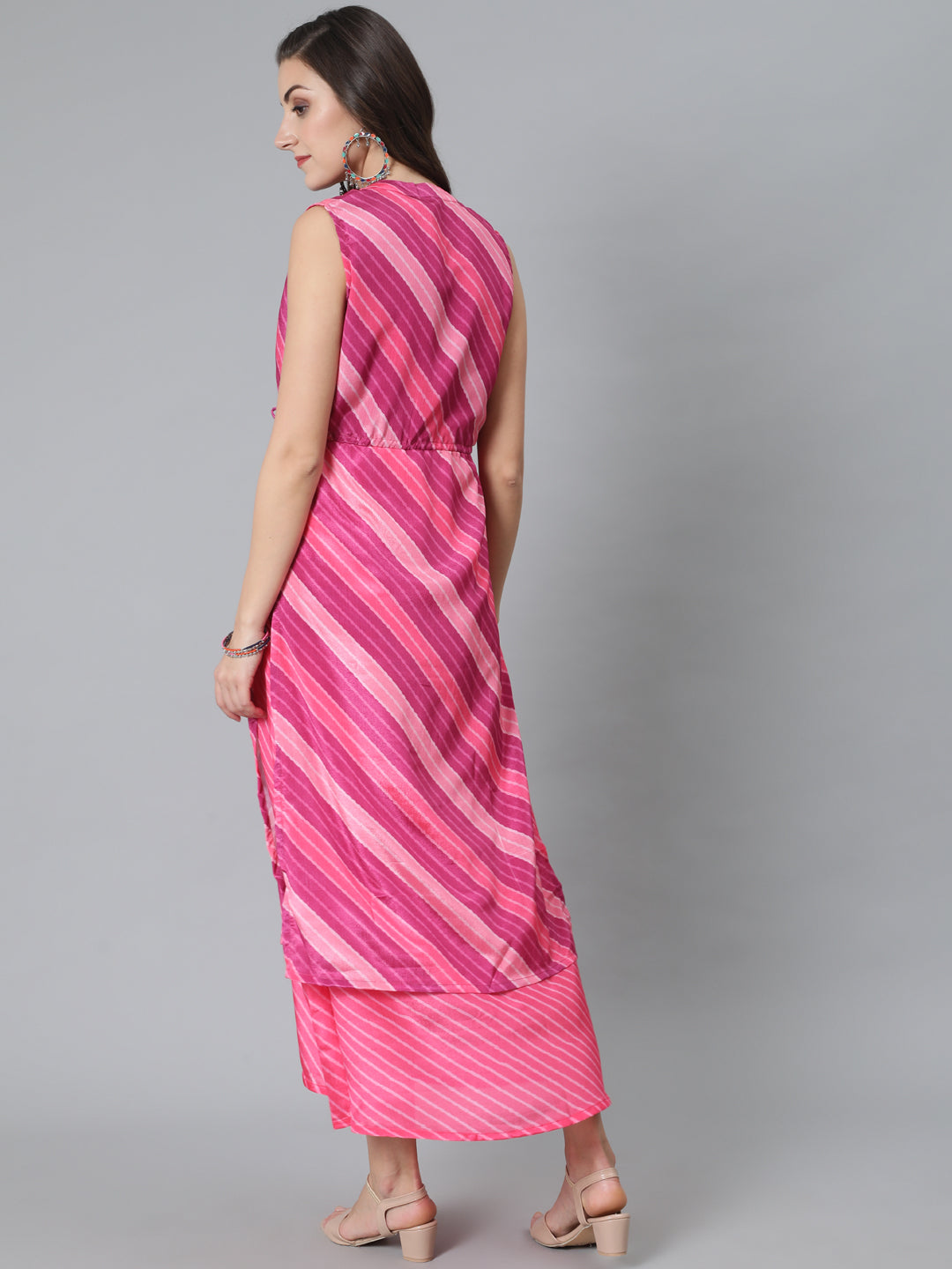 Women's Pink Leheriya Print Maxi Dress