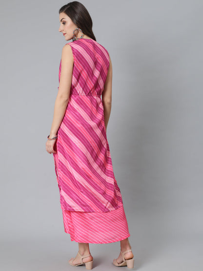 Women's Pink Leheriya Print Maxi Dress