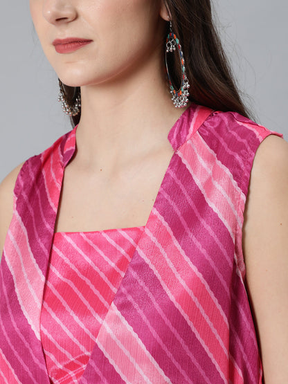 Women's Pink Leheriya Print Maxi Dress