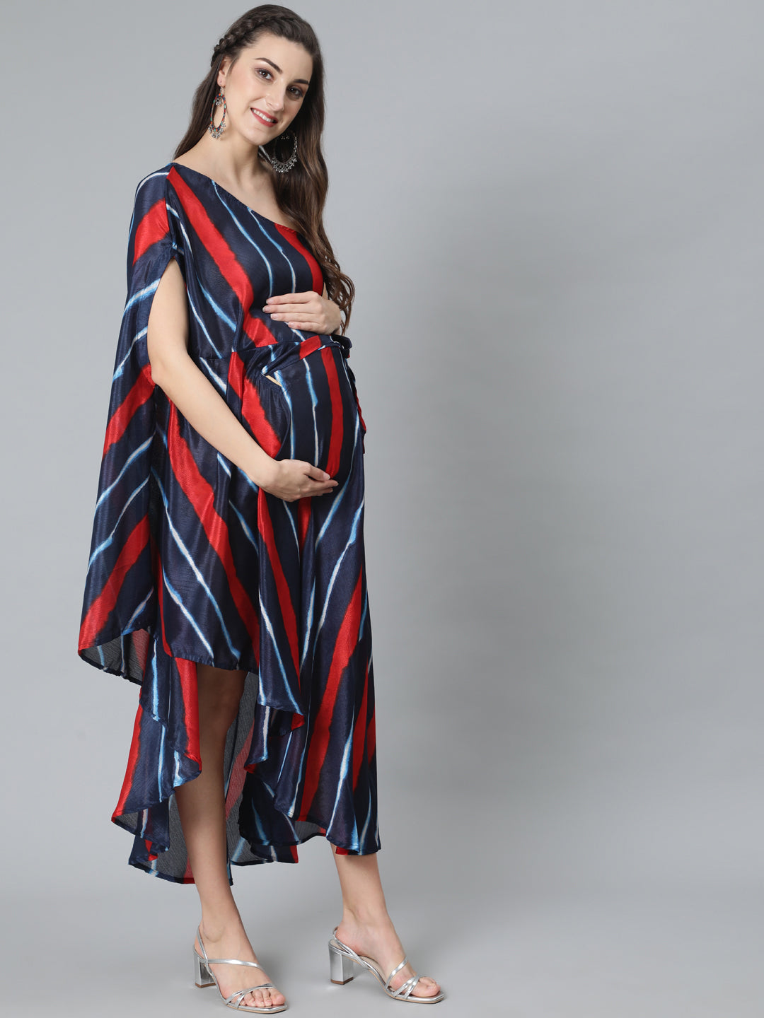 Women's Blue Leheriya Print One Shoulder Dress
