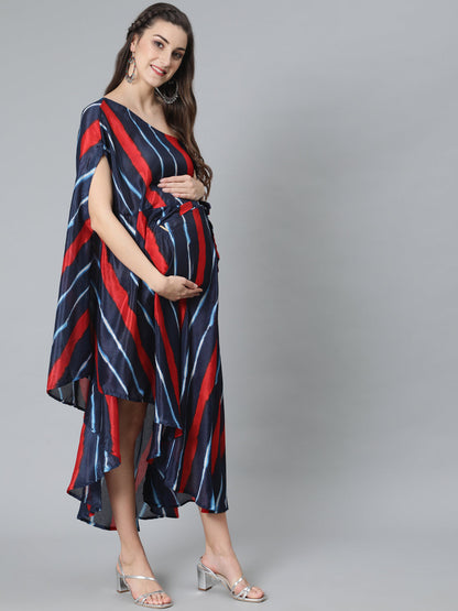 Women's Blue Leheriya Print One Shoulder Dress