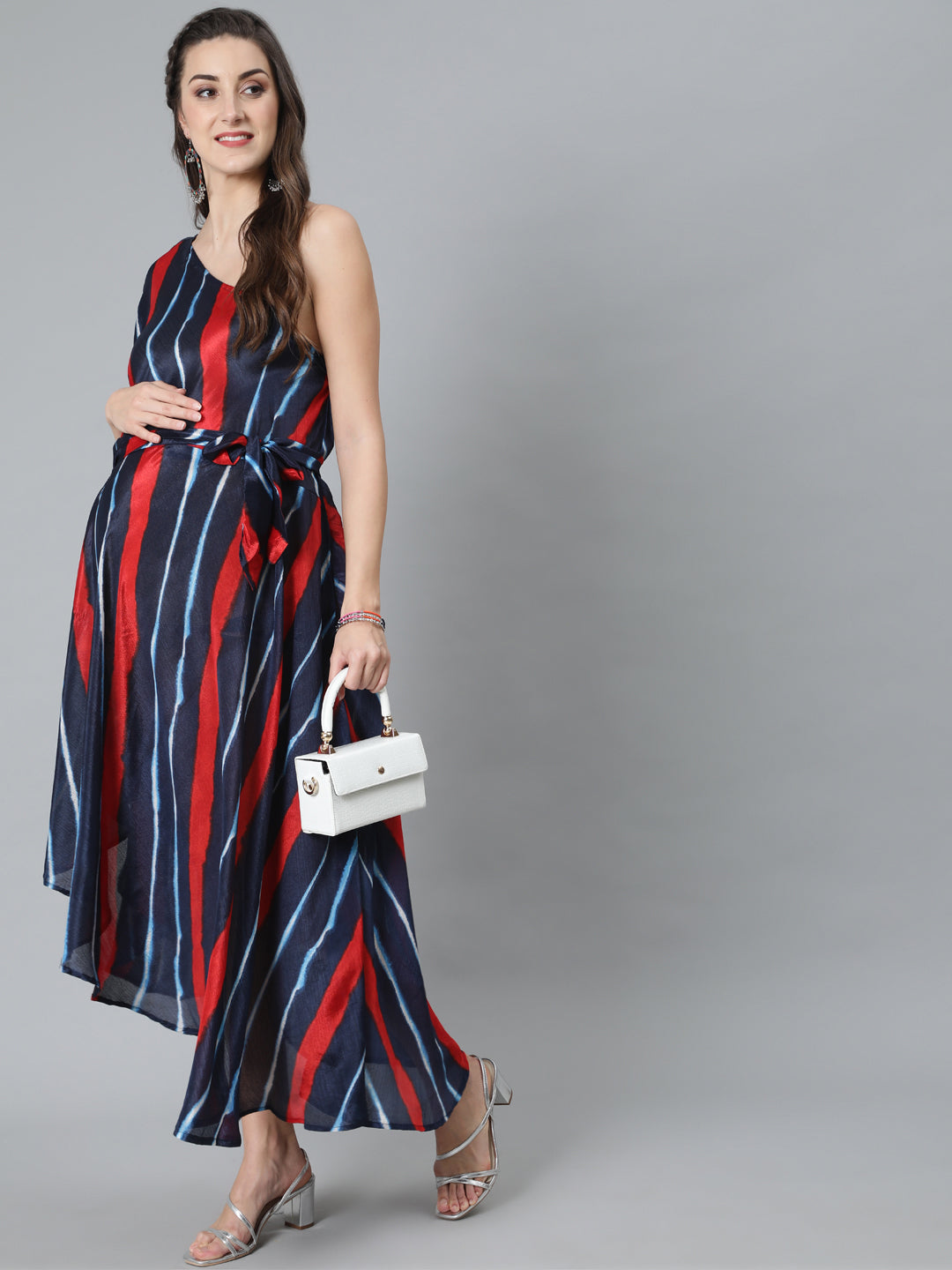 Women's Blue Leheriya Print One Shoulder Dress