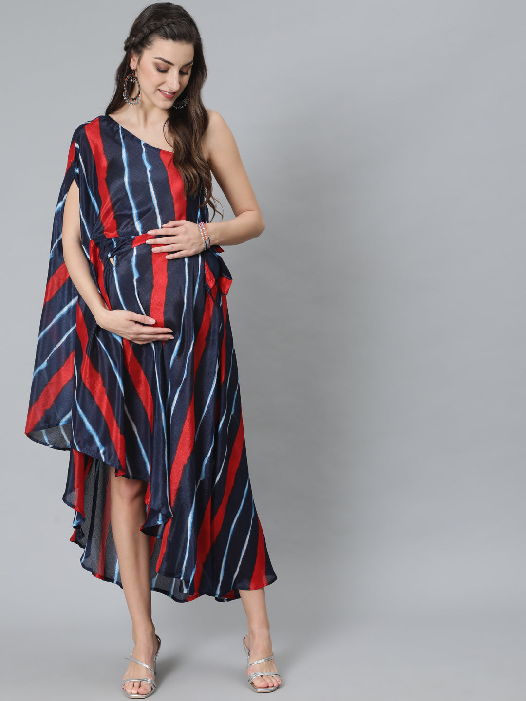 Women's Blue Leheriya Print One Shoulder Dress