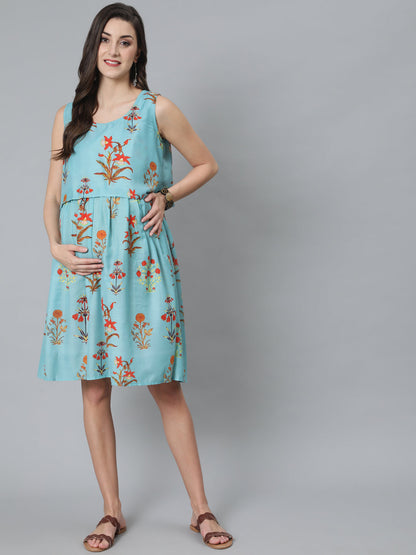 Women's Blue Floral Print Dress
