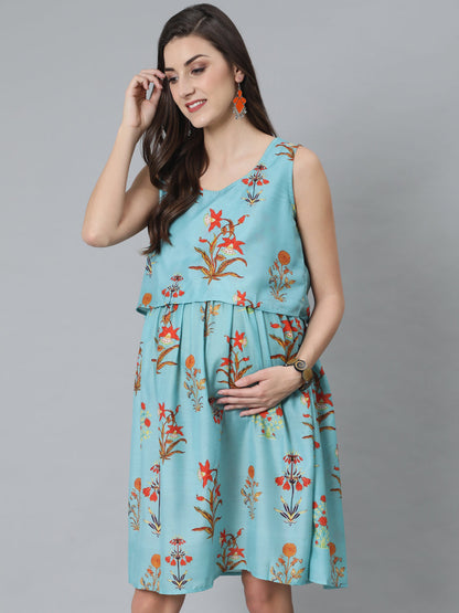 Women's Blue Floral Print Dress