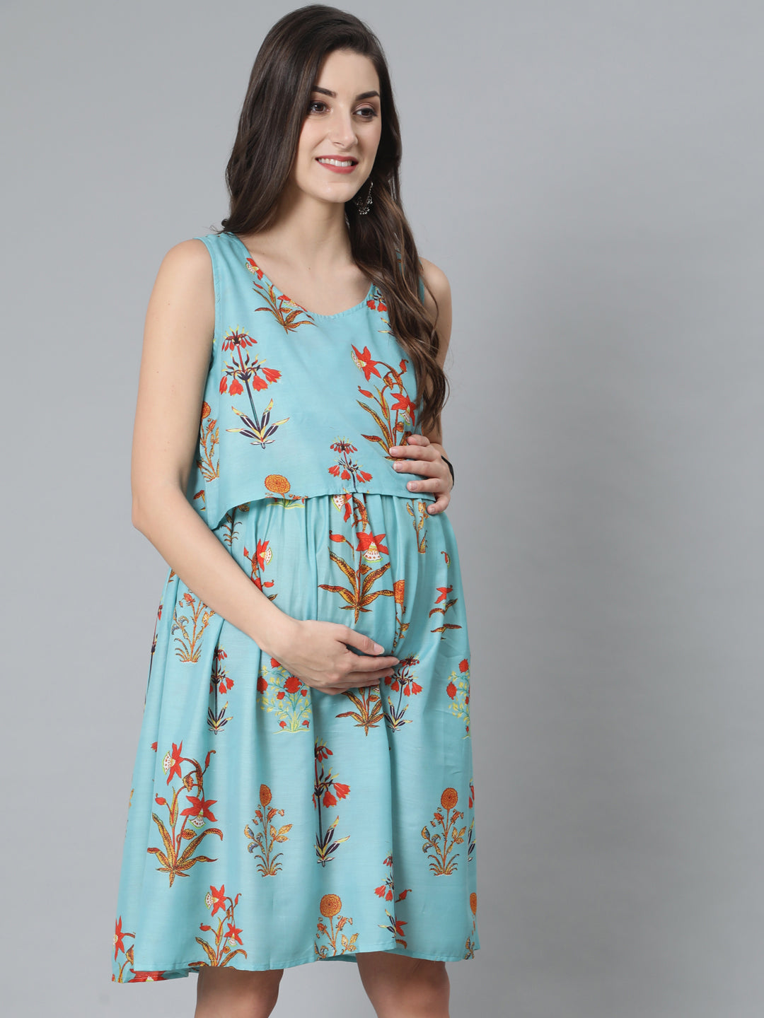Women's Blue Floral Print Dress