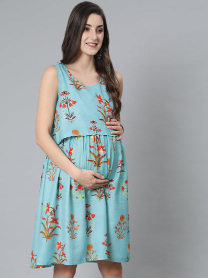 Women's Blue Floral Print Dress