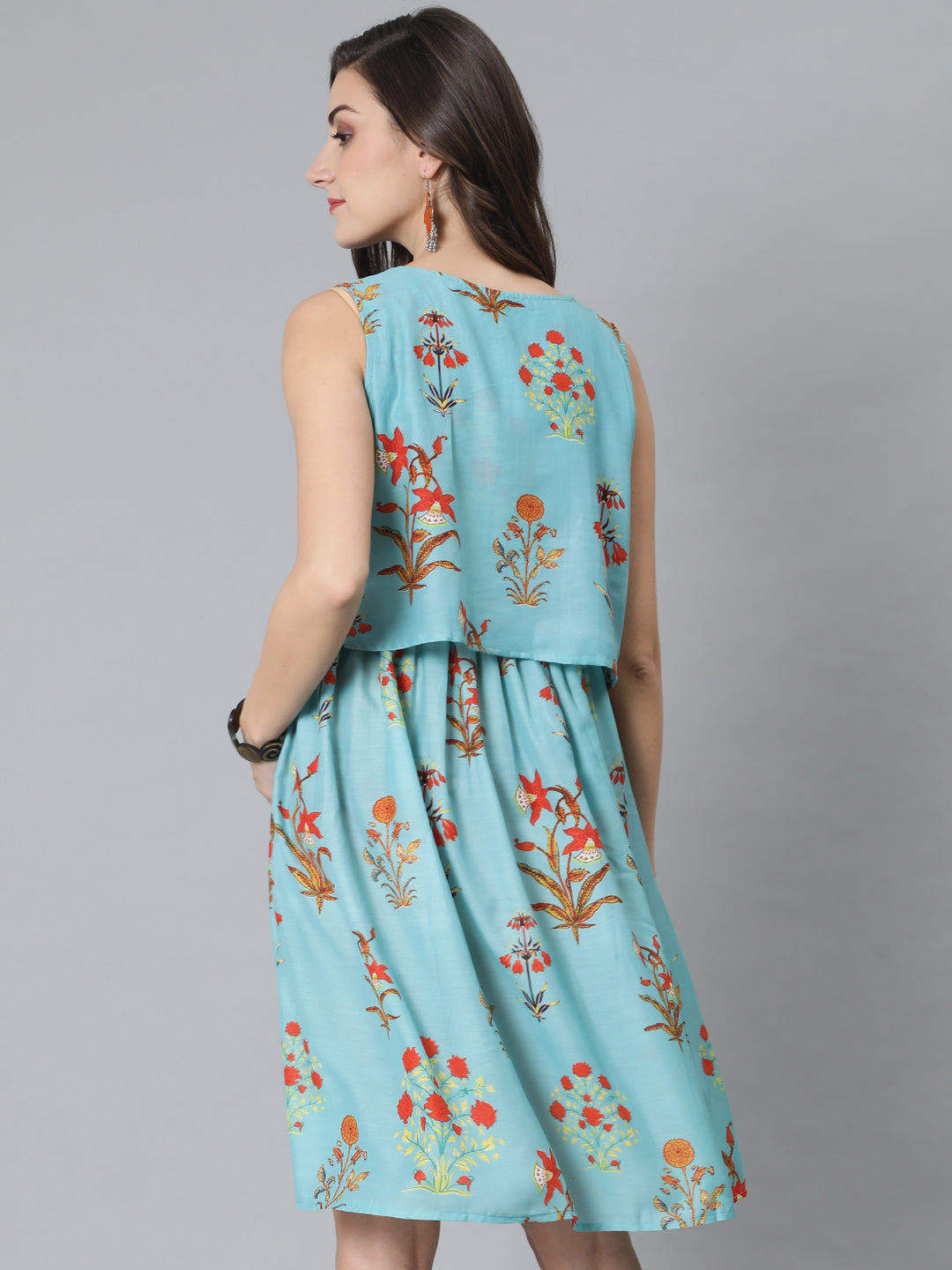 Women's Blue Floral Print Dress