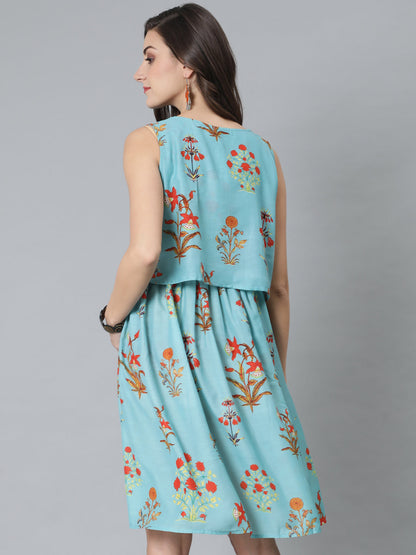 Women's Blue Floral Print Dress