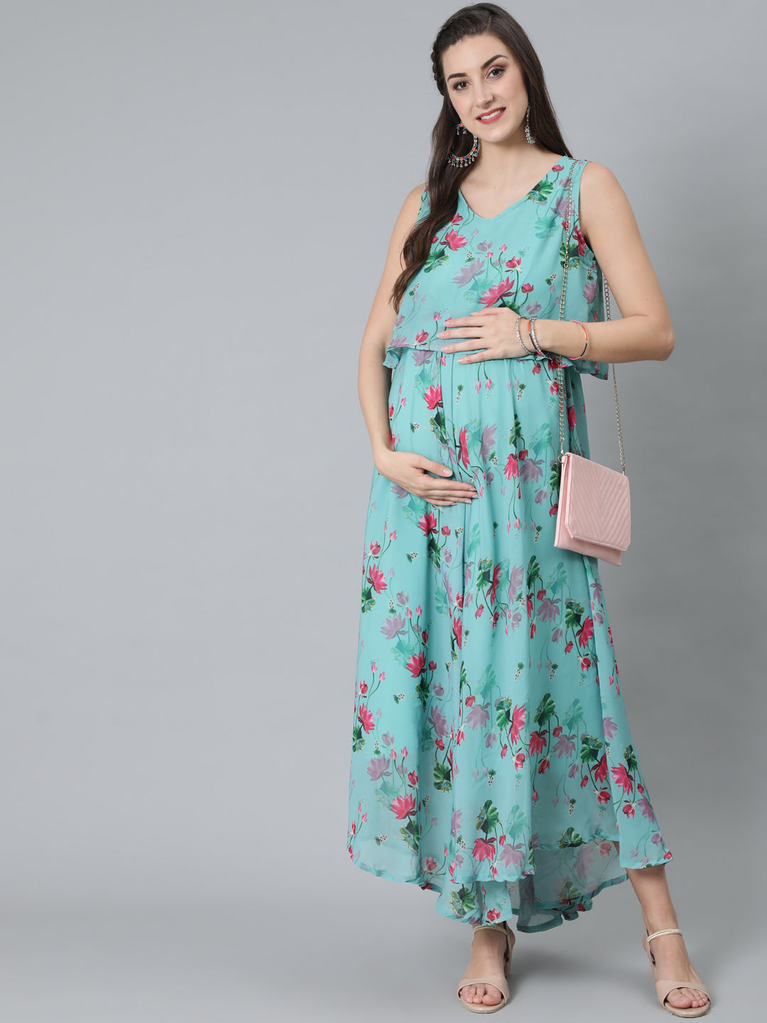 Women's Blue Floral Print Maxi Dress