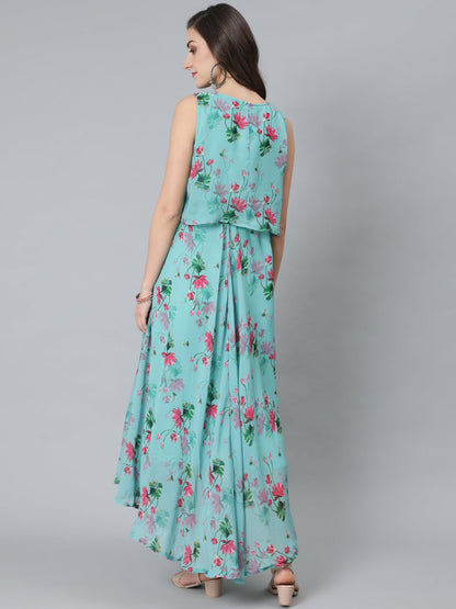 Women's Blue Floral Print Maxi Dress