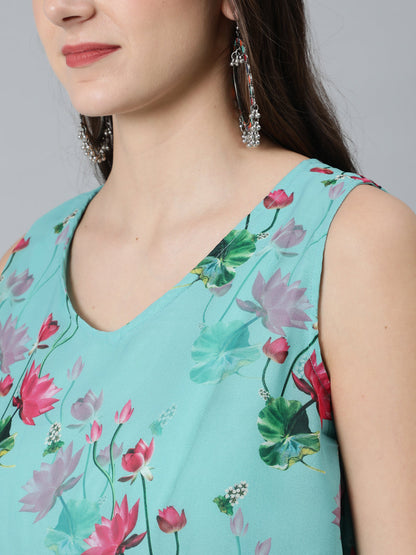 Women's Blue Floral Print Maxi Dress