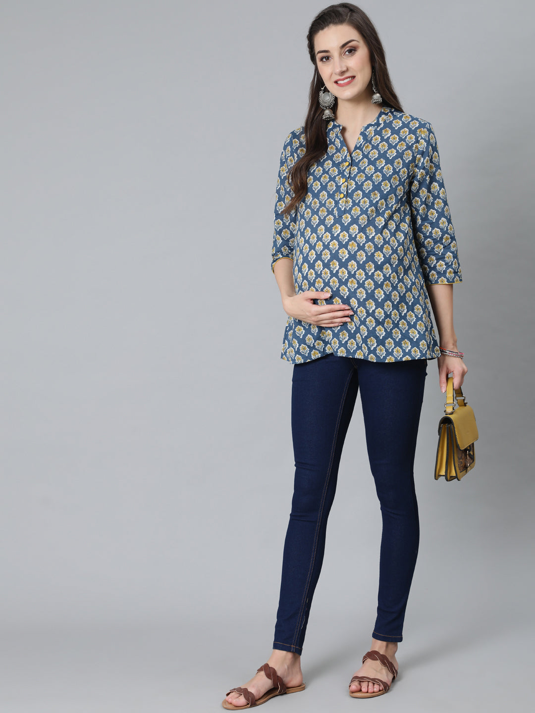 Women's Blue Floral Print Maternity Tunic