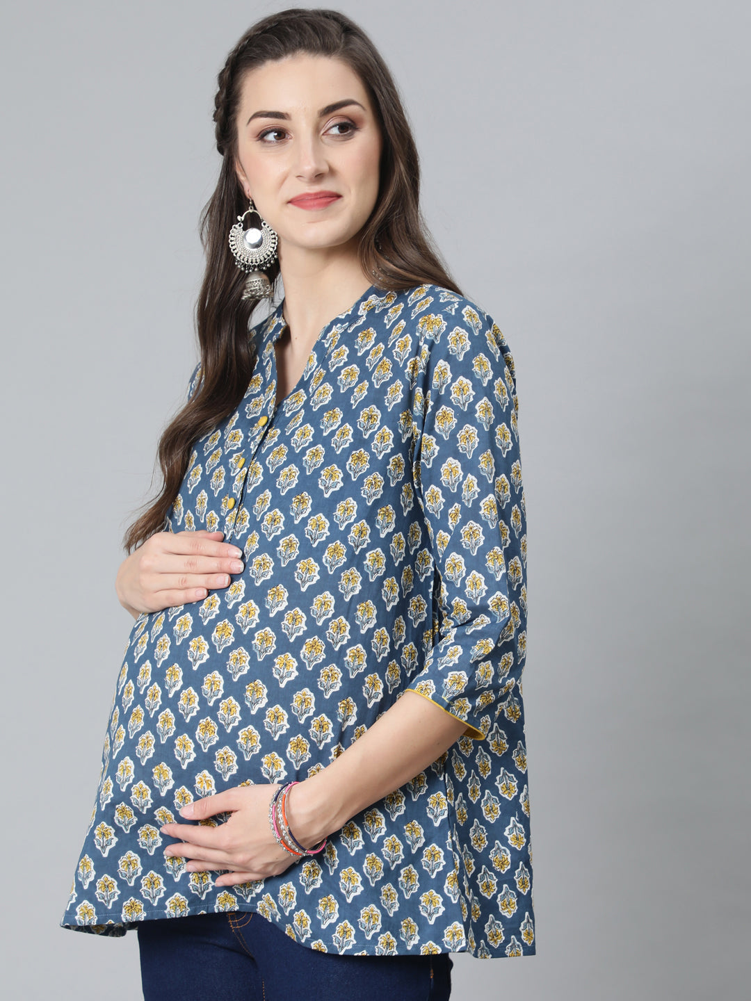 Women's Blue Floral Print Maternity Tunic