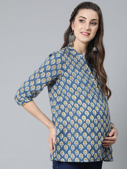 Women's Blue Floral Print Maternity Tunic