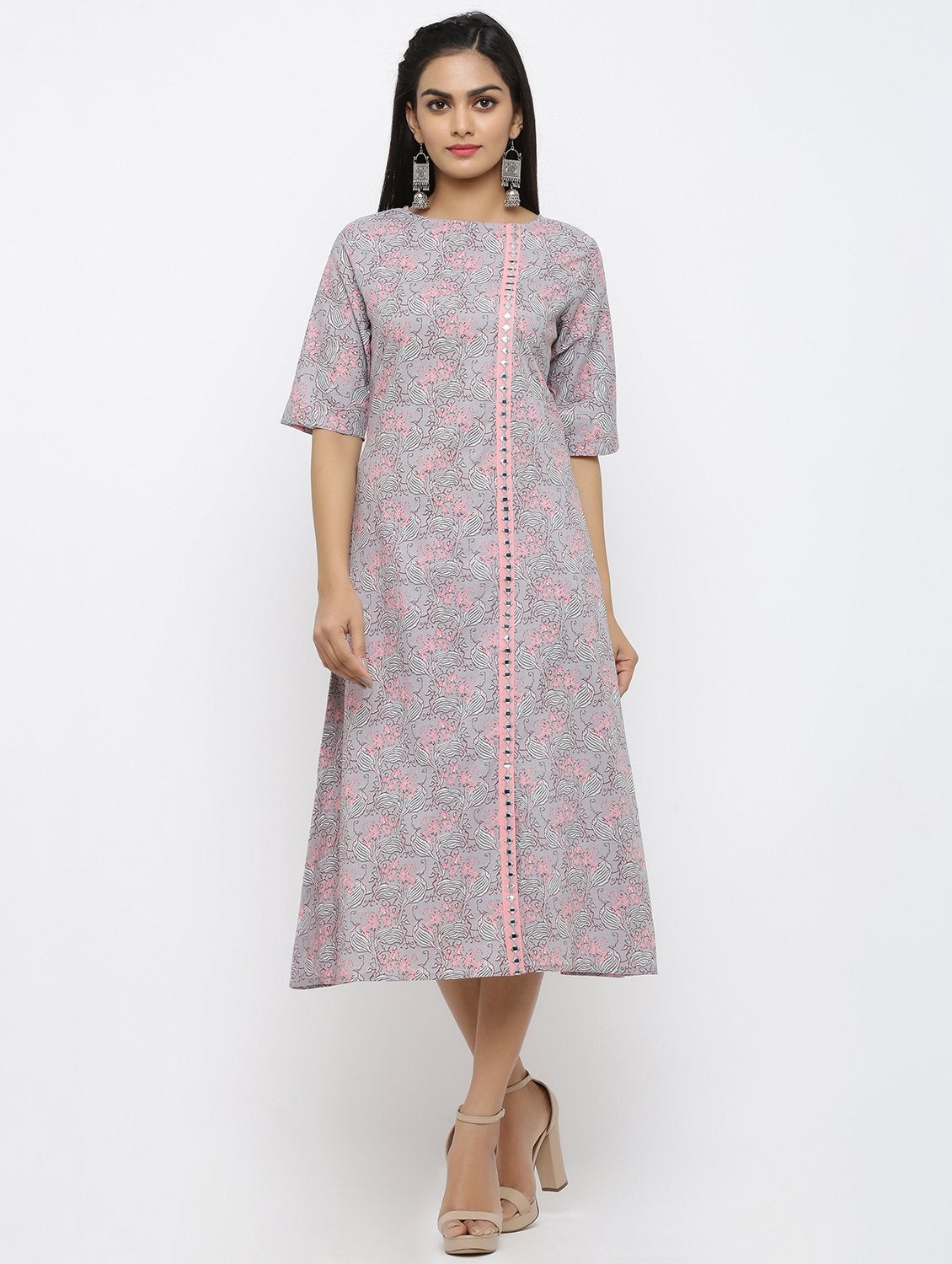 Women's Cotton Printed & Embroidered A-line Kurta