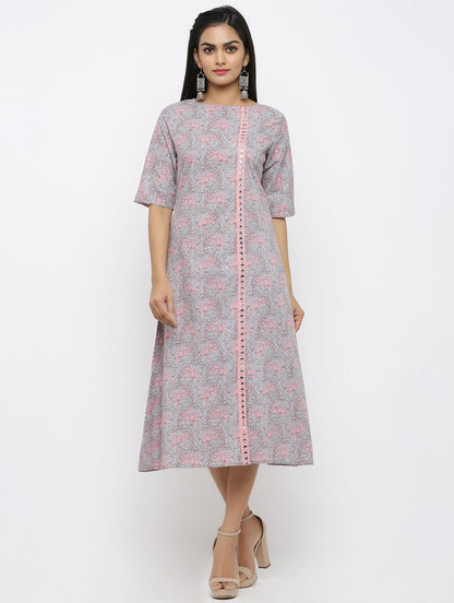 Women's Cotton Printed & Embroidered A-line Kurta