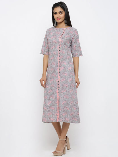 Women's Cotton Printed & Embroidered A-line Kurta