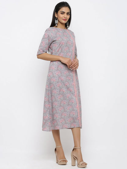 Women's Cotton Printed & Embroidered A-line Kurta