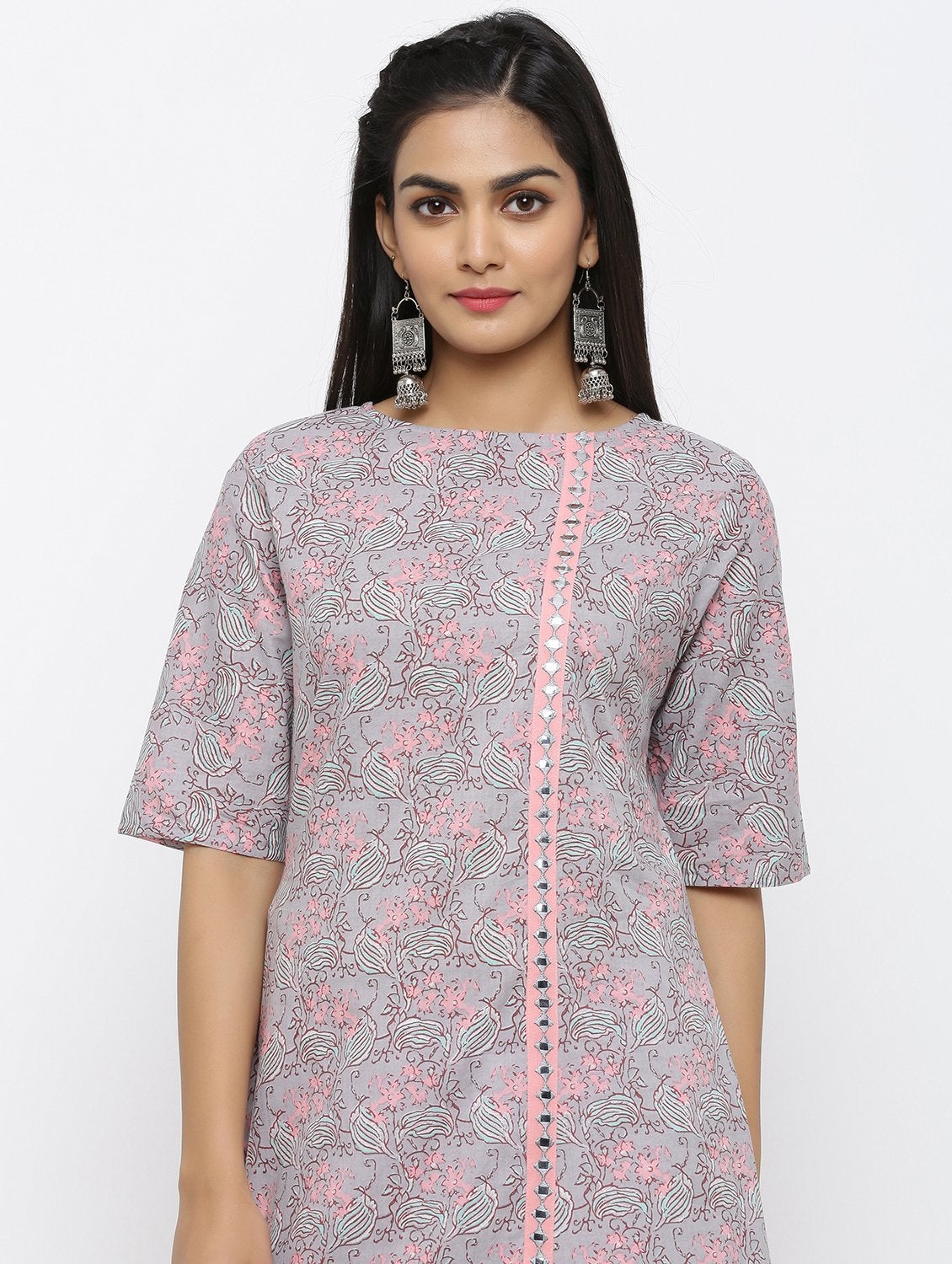 Women's Cotton Printed & Embroidered A-line Kurta