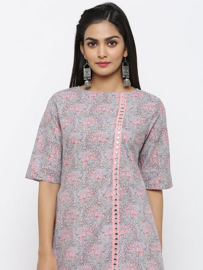 Women's Cotton Printed & Embroidered A-line Kurta