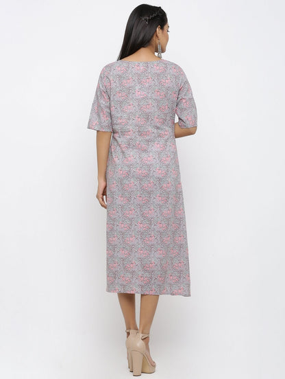 Women's Cotton Printed & Embroidered A-line Kurta