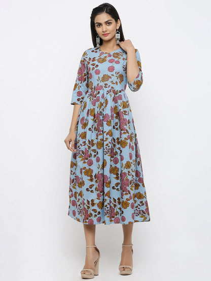 Women's Cotton Printed & Embroidered Anarkali Kurta