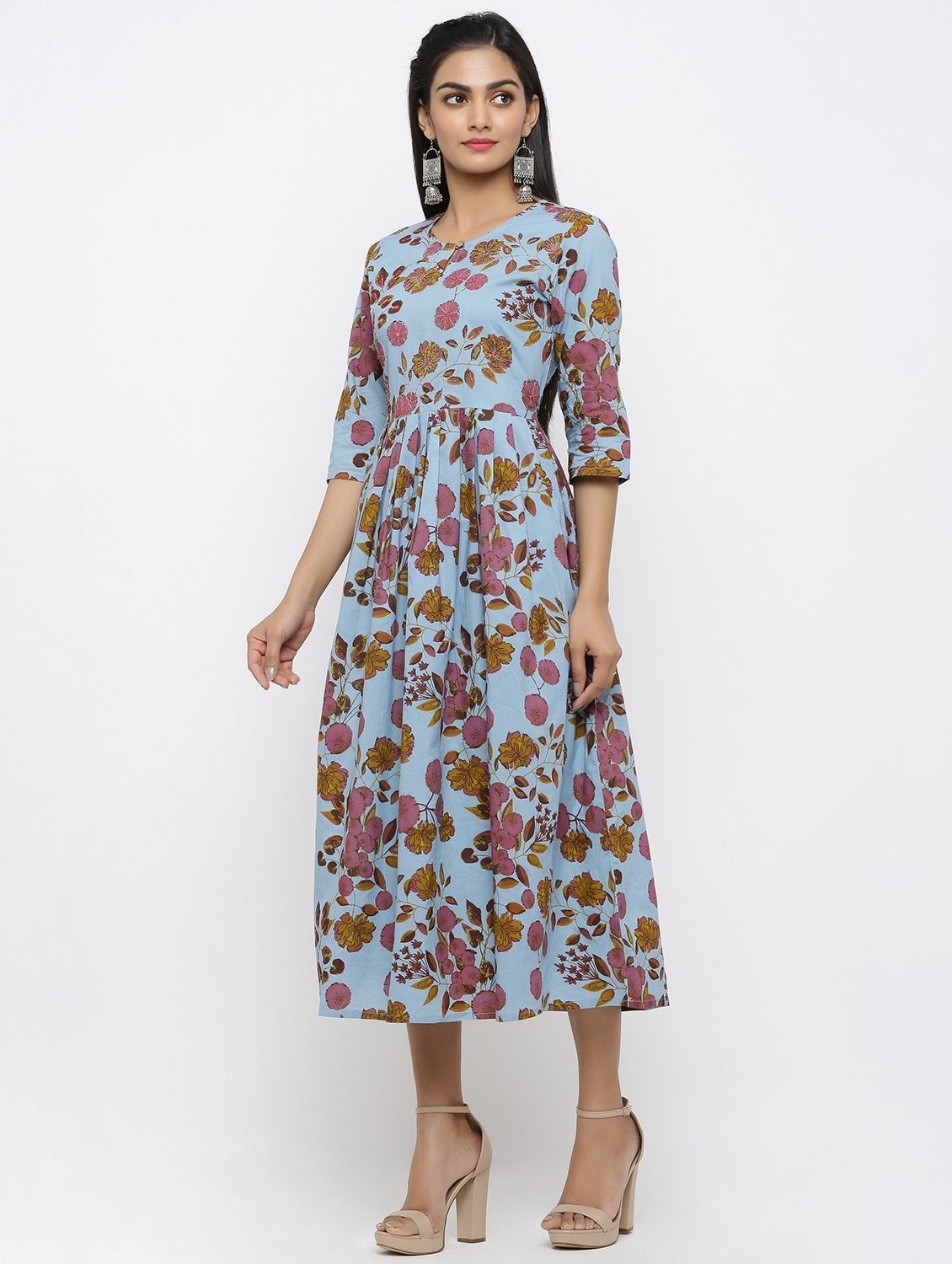 Women's Cotton Printed & Embroidered Anarkali Kurta