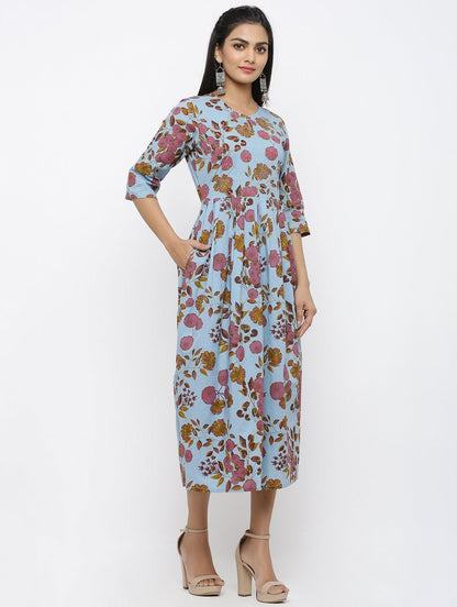 Women's Cotton Printed & Embroidered Anarkali Kurta